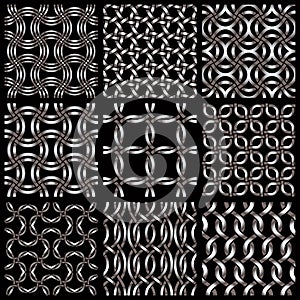 Metal netting seamless backgrounds set.