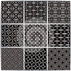 Metal netting seamless patterns set.