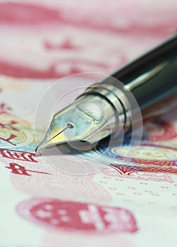 Metal Nib Pen on china money bill