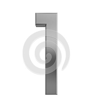 Metal numbers one isolated with clipping path on white background, 3d rendering