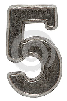 Metal numeral 5 five, isolated on white background, with clipping path