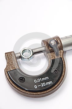 Metal nut tightened in micrometers