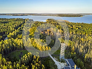 Observation deck and nature in Mamerki, Mazury district lake, Po photo
