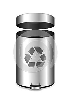 Metal office garbage bin. Realistic vector illustration for your