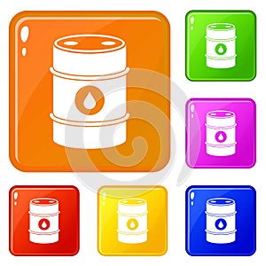 Metal oil barrel icons set vector color