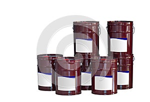 metal oil lubricants tank 20 liter. Color red. Front views photo. Isolated on white background