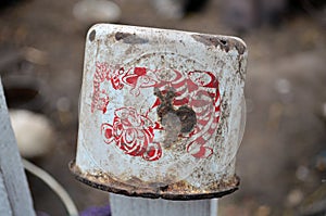 Metal old white dirty cup isolated