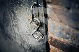 Metal open lock hangs on the door handle