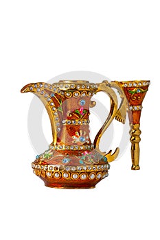 Metal oriental jug kumgan with engraved texture pattern photo