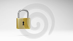 Metal Padlock Closed Spinning on Studio Light Gray Background