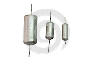 Metal-paper capacitors with green ends. various capacities set of vintage high quality electronic elements of circuit of tube