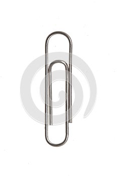 Metal paperclip isolated on white background