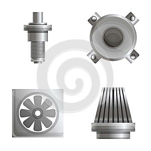 Metal part icons set cartoon vector. New spare part for car