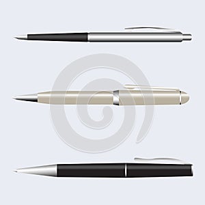Metal pens set. Vector illustration isolated on background.