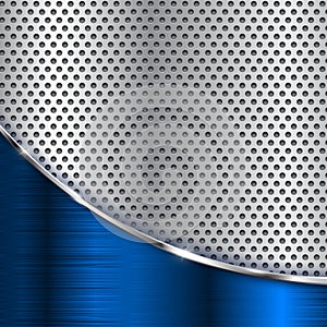 Metal perforated background with blue chrome wave