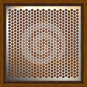 Metal perforated background wooden boards