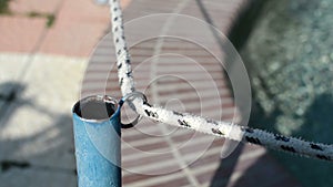 Metal Pillar with rope divides Swimming Pool And Pedestrian Section