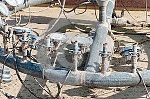 Metal pipe device with sensors and wires for filling and spraying water in the city fountain