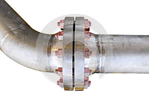 Metal pipe flanges with bolts on an isolated background, Pipe line in oil and gas industry and installed in plant or process