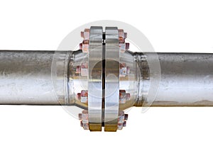 Metal pipe flanges with bolts on an isolated background, Pipe line in oil and gas industry and installed in plant or process