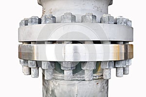 Metal pipe flanges with bolts on an isolated background, Pipe line in oil and gas industry and installed in plant or process