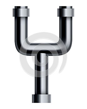 Metal pipeline. Industrial conduit with connection. 3d glossy stainless steel tube for water or gas. Element of