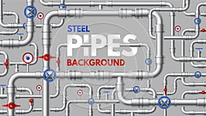 Metal pipelines. Industrial and home construction pipeline, connector fitting, flange and taps. Gas, water line or sewer