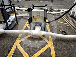 Metal pipes covered with a layer of frost