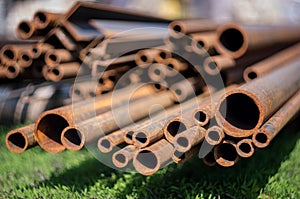 Metal pipes for heavy industry.