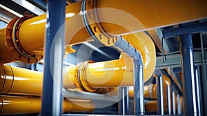 Metal pipes in industrial interiors photo