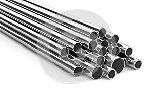 Metal pipes of various diameters. 3d illustration