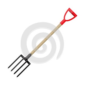 Metal pitchfork. Hayfork tool with plastic handle