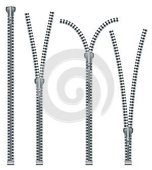 Metal and Plastic Zipper Set Isolated on White Background.