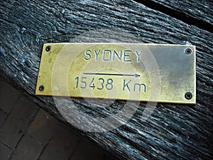 Metal plate with name of a city