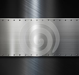 Metal plate over dark steel background