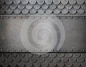 Metal plate over scales armor background photo