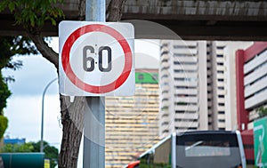 Metal Plate Traffic Sign: Speed limit 60 sign is usually shown as black number in red circle on white rectangular background. It i