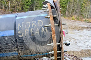 Metal plug on the water pipe to the Nord stream 2 pipeline photo