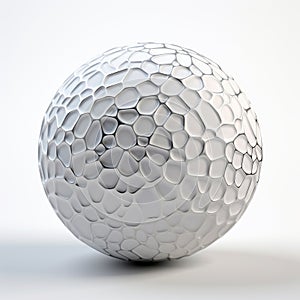 Metal Polygon Sphere 3d On White Surface With Bold Textured Surfaces