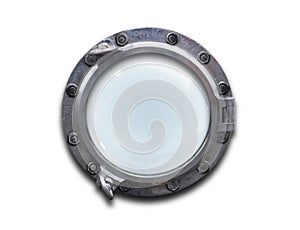 Metal porthole over white background photo