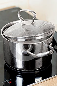 Metal pot on the stove