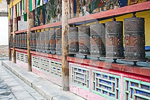 Metal Praying Cylinders In A Buddhist Temple