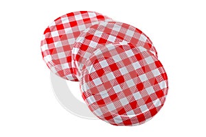 Metal preserve jar lids in Gingham pattern