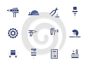 Metal processing equipment flat color icons