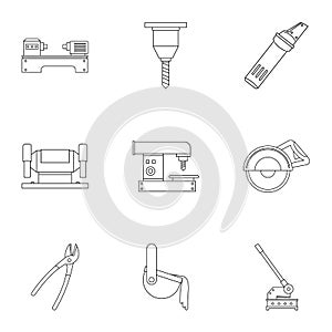 Metal processing profession icon set, outline style