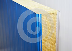 Metal profile industrial construction wall with rock wool insulation