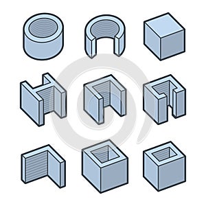 Metal Profiles Icons Set. Steel Products. Vector