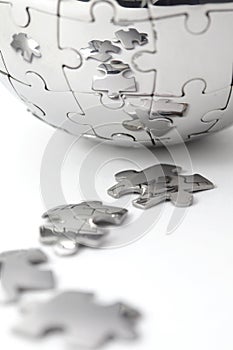 Metal puzzle globe close-up