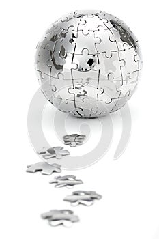 Metal puzzle globe, isolated