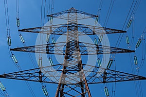 Metal pylon carrying overhead electric cables of high voltage lines